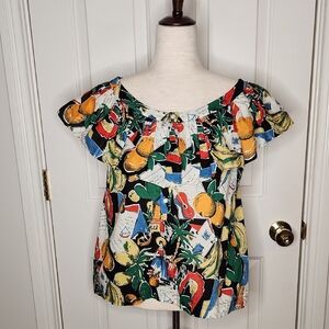J. Crew Ruffle Top Post Card Print Size 12 NWT